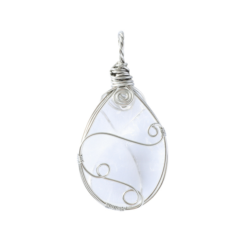 Gemstone 25x35MM Teardrop Wrapped Steel Wire Stone Pendant (28X50MM)