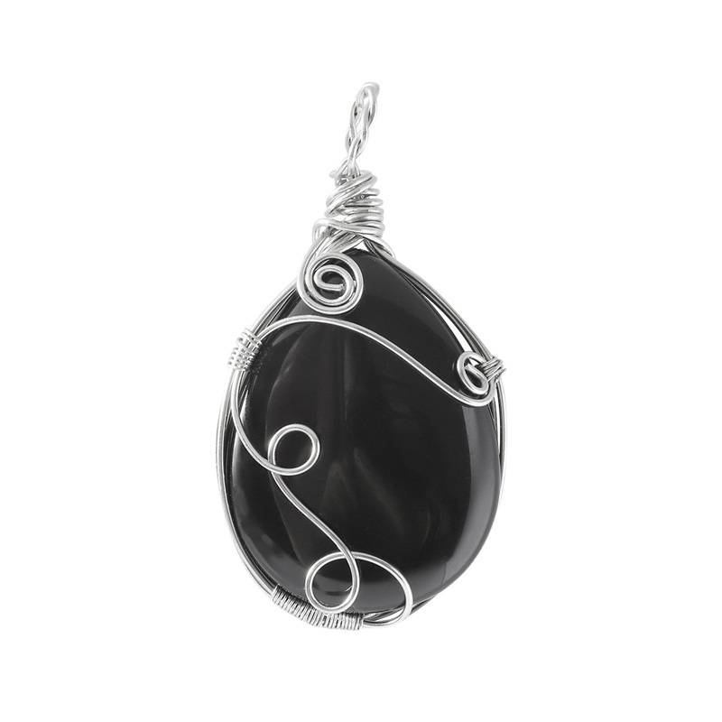 Gemstone 25x35MM Teardrop Wrapped Steel Wire Stone Pendant (28X50MM)