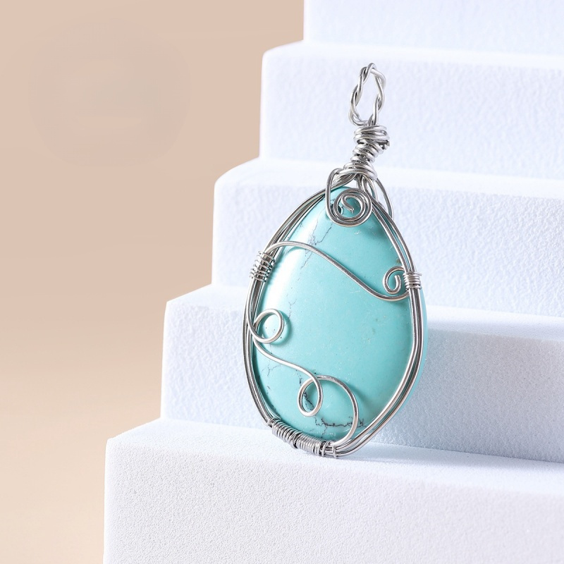 Gemstone 25x35MM Teardrop Wrapped Steel Wire Stone Pendant (28X50MM)