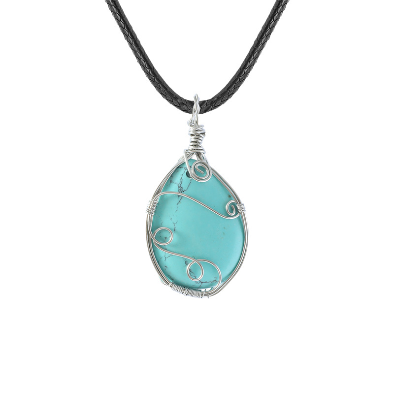 Gemstone 25x35MM Teardrop Wrapped Steel Wire Stone Pendant (28X50MM)