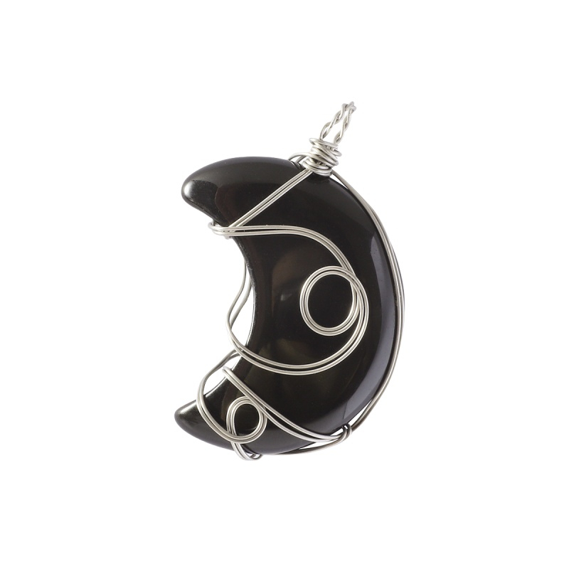 Natural Gemstone Steel Wire Moon Pendant for Making Jewelry