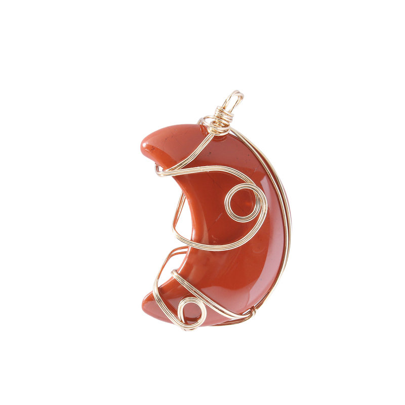 Natural Gemstone Steel Wire Moon Pendant for Making Jewelry