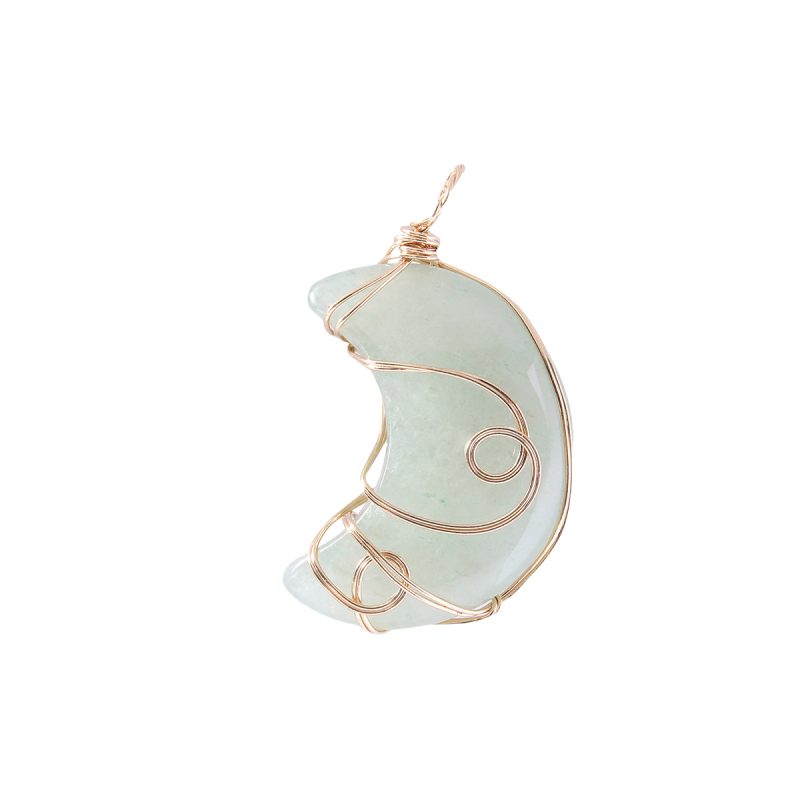 Natural Gemstone Steel Wire Moon Pendant for Making Jewelry