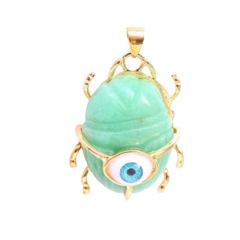 Gemstone Golden Beetle Eye Pendant Necklace 45CM Chain