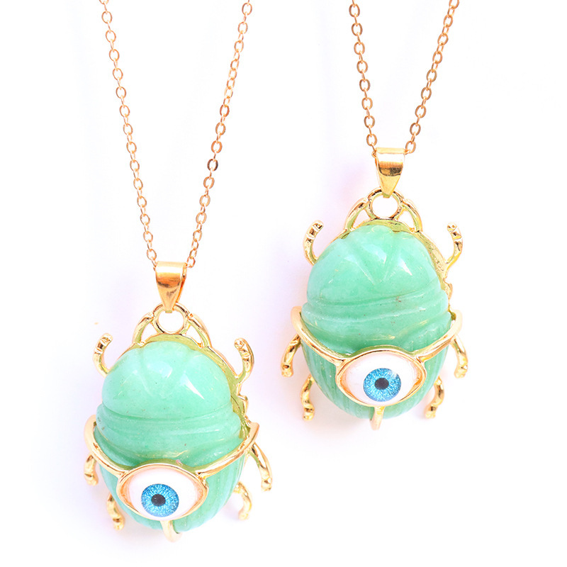 Gemstone Golden Beetle Eye Pendant Necklace 45CM Chain