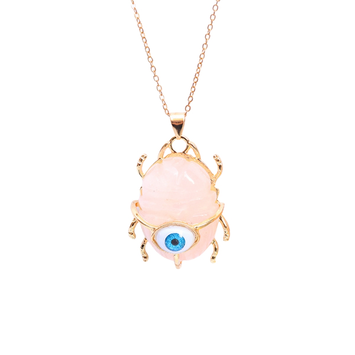 Gemstone Golden Beetle Eye Pendant Necklace 45CM Chain