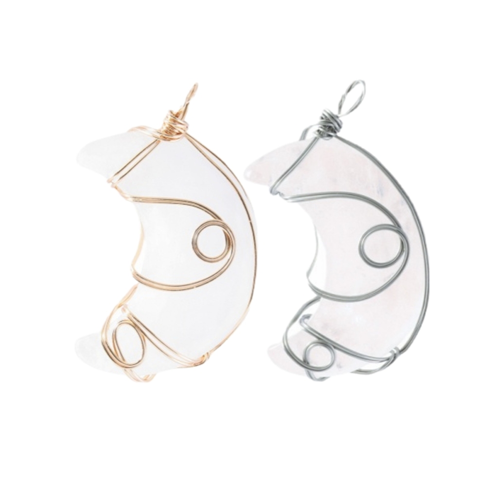 Natural Gemstone Steel Wire Moon Pendant for Making Jewelry