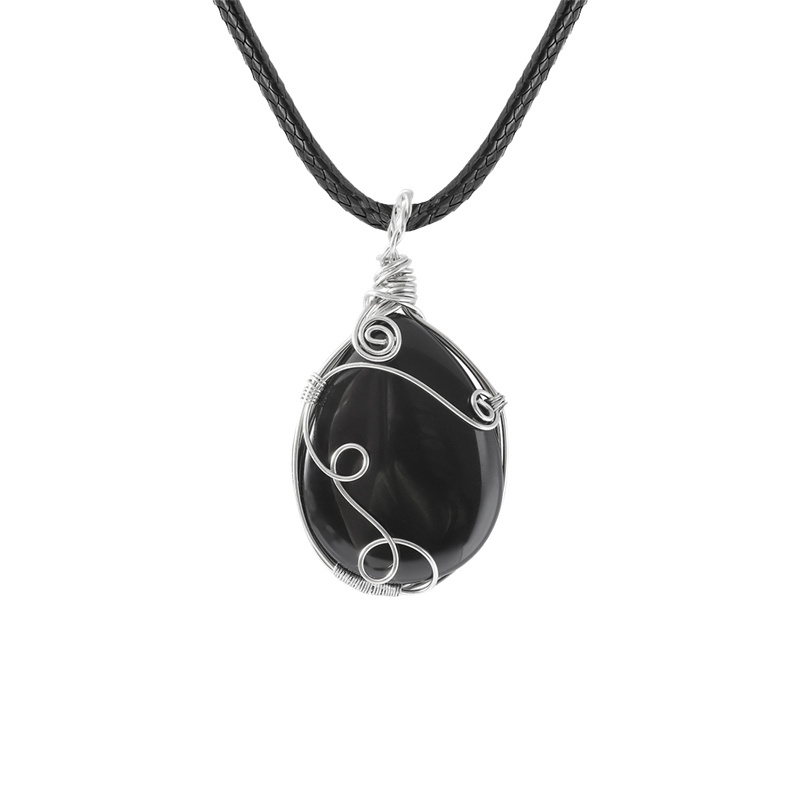 Gemstone 25x35MM Teardrop Wrapped Steel Wire Stone Pendant (28X50MM)