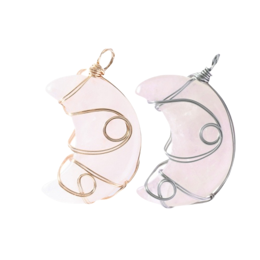 Natural Gemstone Steel Wire Moon Pendant for Making Jewelry