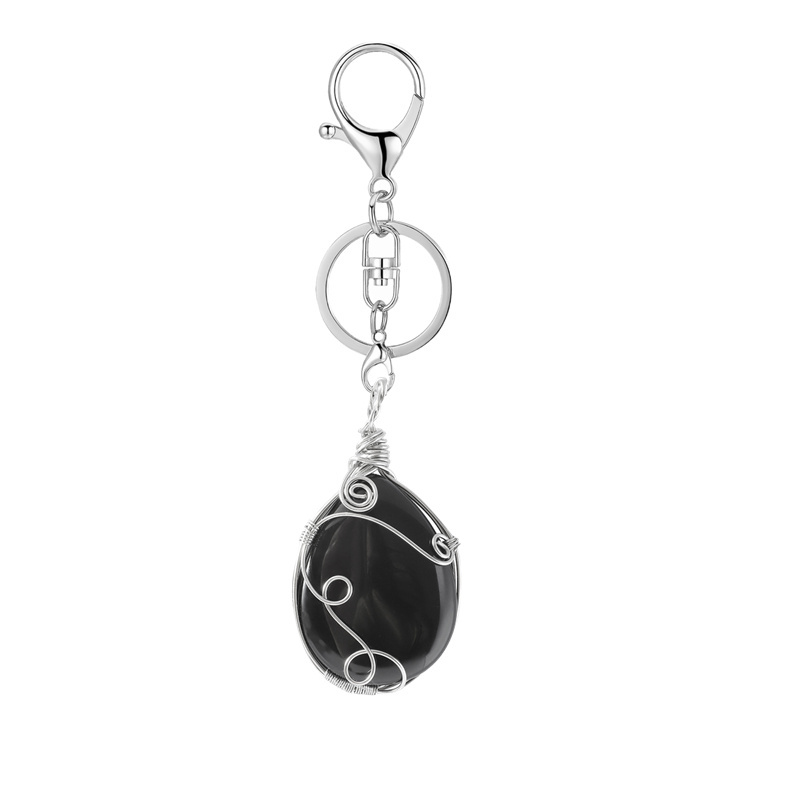 Gemstone 25x35MM Teardrop Wrapped Steel Wire Stone Pendant (28X50MM)