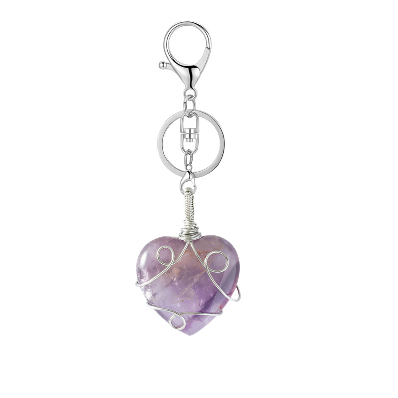 Gemstone 30MM Heart Wrapped Steel Wire Stone Pendant
