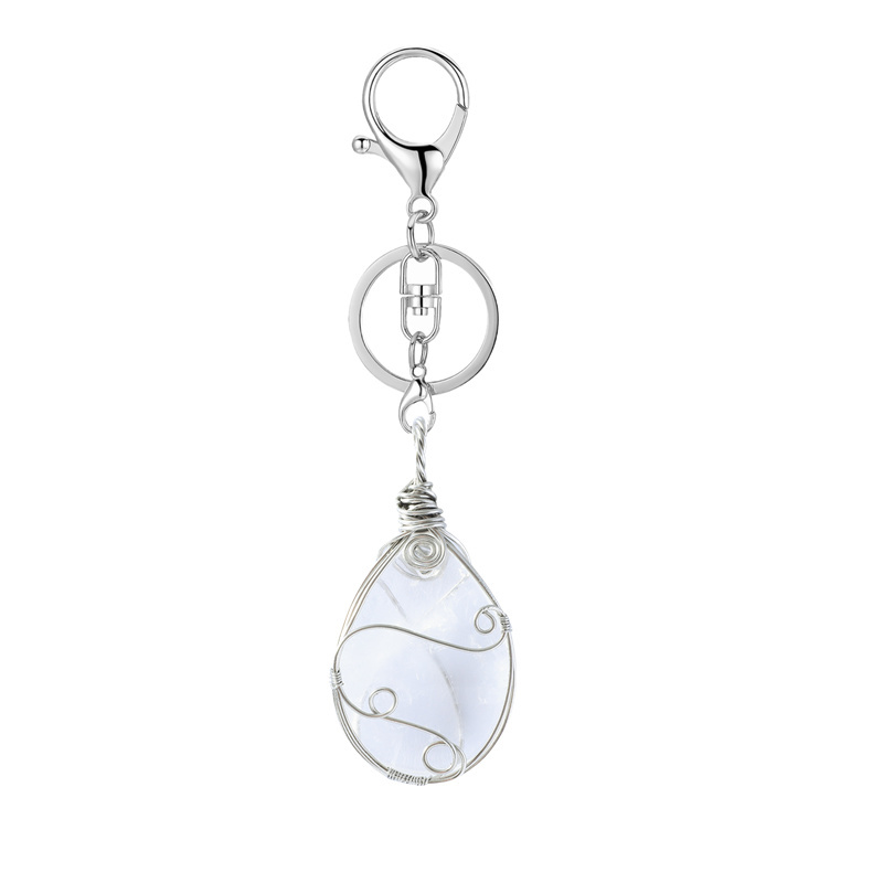 Gemstone 25x35MM Teardrop Wrapped Steel Wire Stone Pendant (28X50MM)