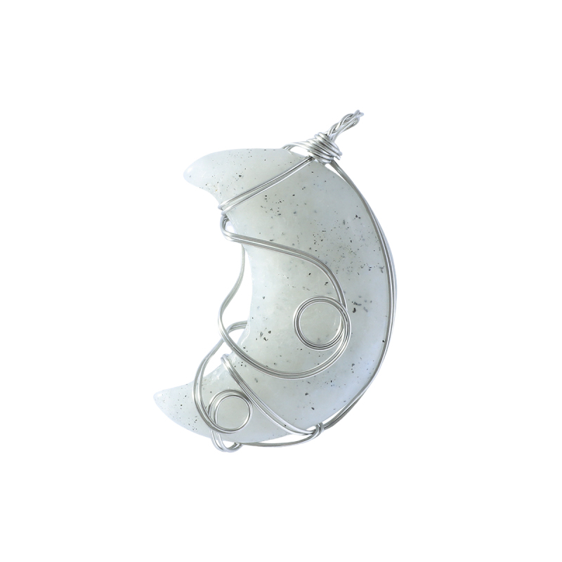 Natural Gemstone Steel Wire Moon Pendant for Making Jewelry