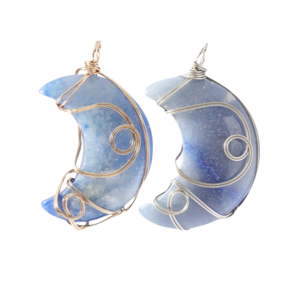 Natural Gemstone Steel Wire Moon Pendant for Making Jewelry