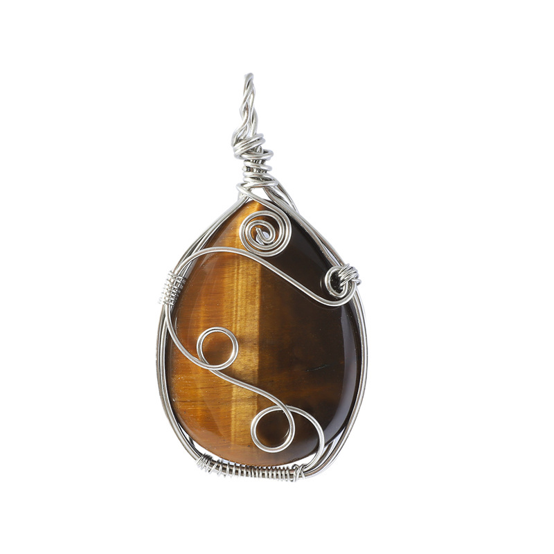 Gemstone 25x35MM Teardrop Wrapped Steel Wire Stone Pendant (28X50MM)