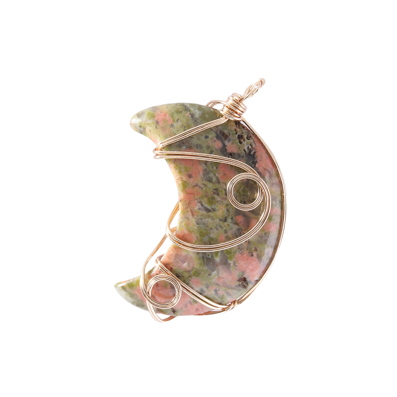 Natural Gemstone Steel Wire Moon Pendant for Making Jewelry