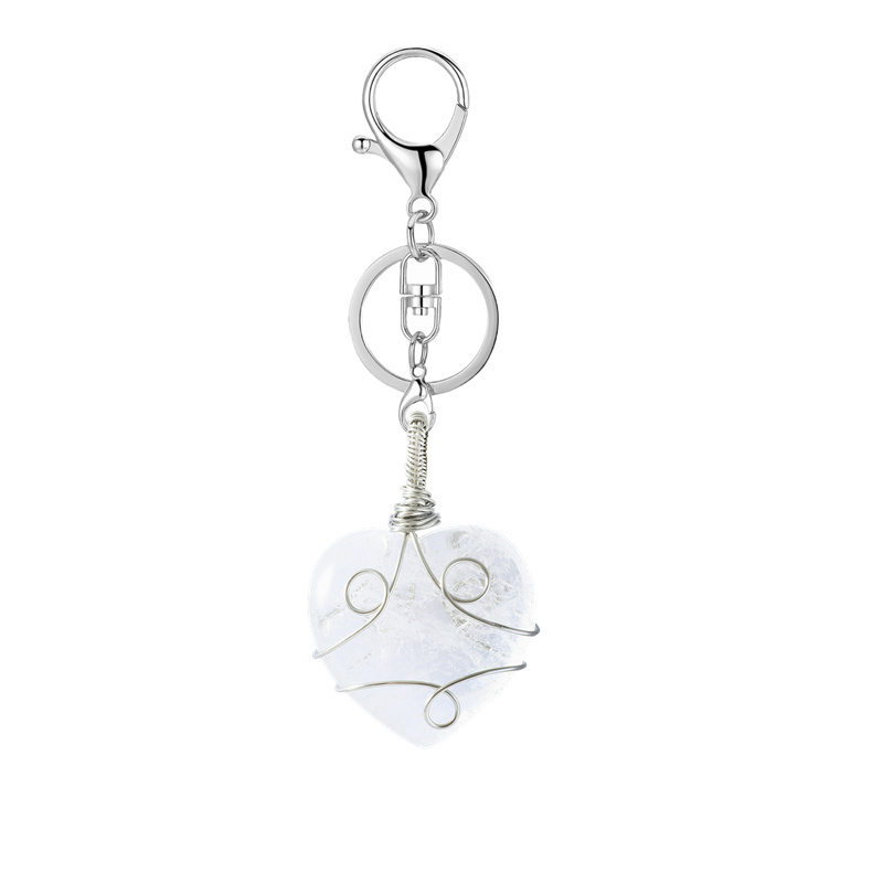 Gemstone 30MM Heart Wrapped Steel Wire Stone Pendant