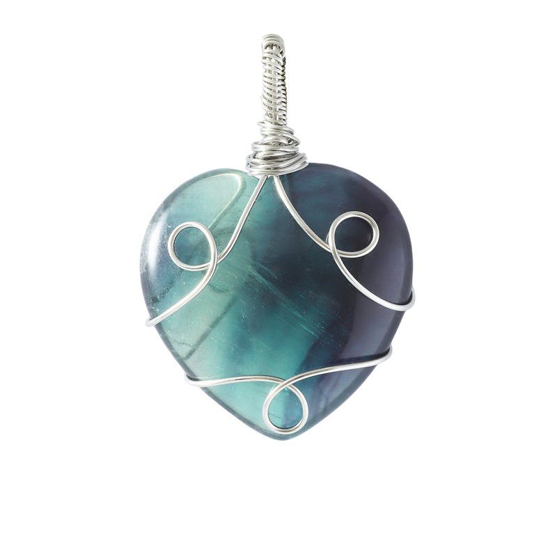Gemstone 30MM Heart Wrapped Steel Wire Stone Pendant