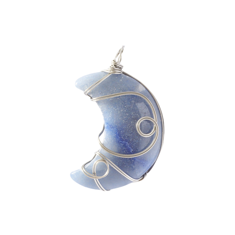 Natural Gemstone Steel Wire Moon Pendant for Making Jewelry