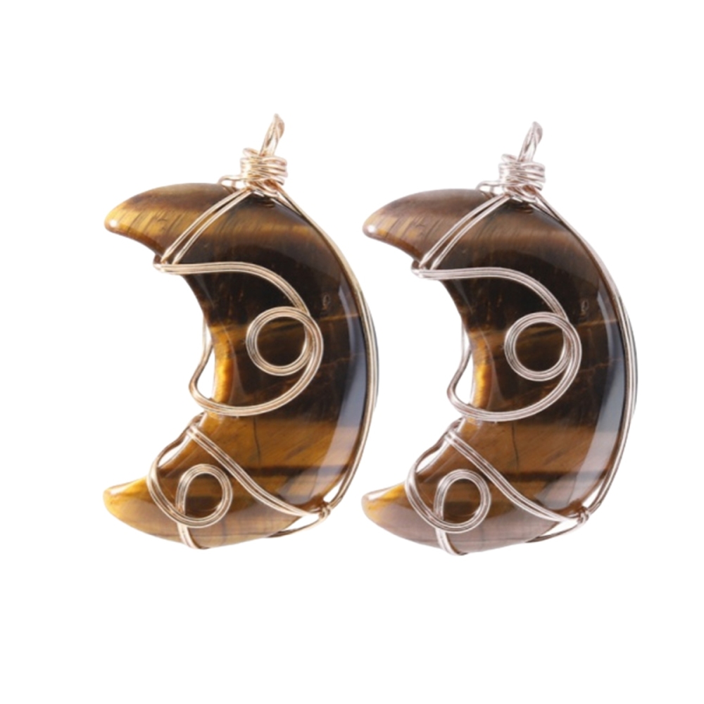 Natural Gemstone Steel Wire Moon Pendant for Making Jewelry