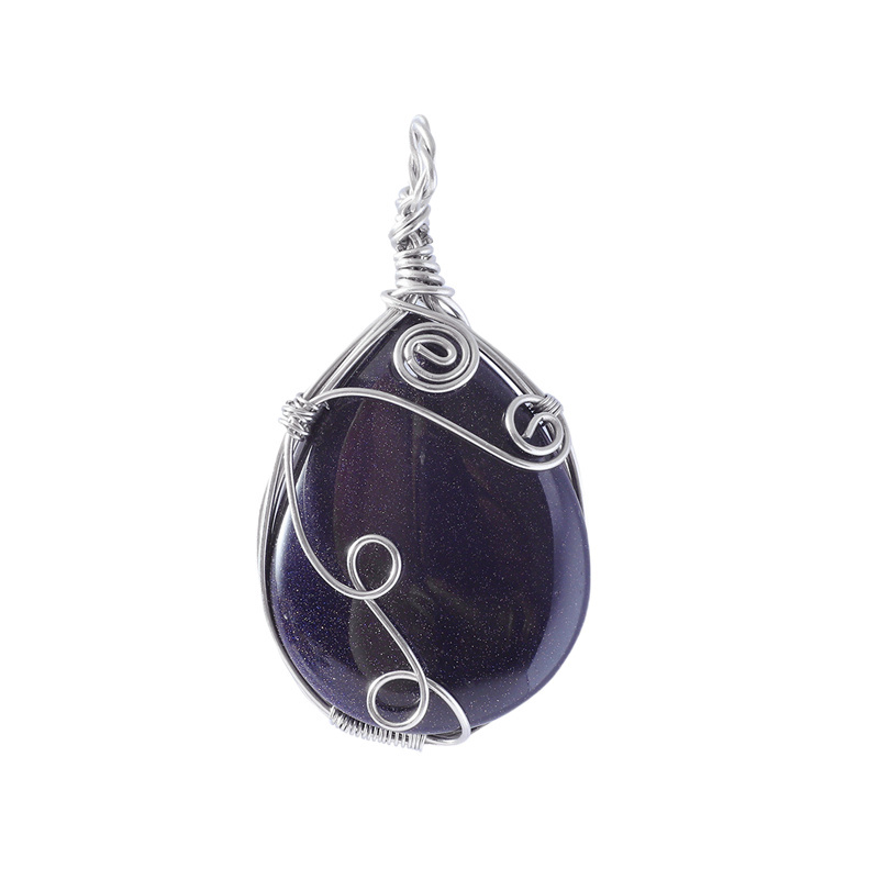Gemstone 25x35MM Teardrop Wrapped Steel Wire Stone Pendant (28X50MM)