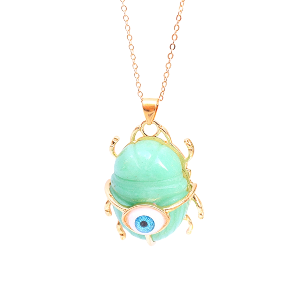 Gemstone Golden Beetle Eye Pendant Necklace 45CM Chain