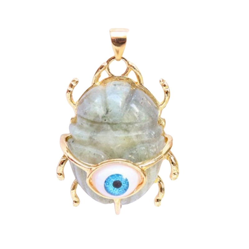 Gemstone Golden Beetle Eye Pendant Necklace 45CM Chain