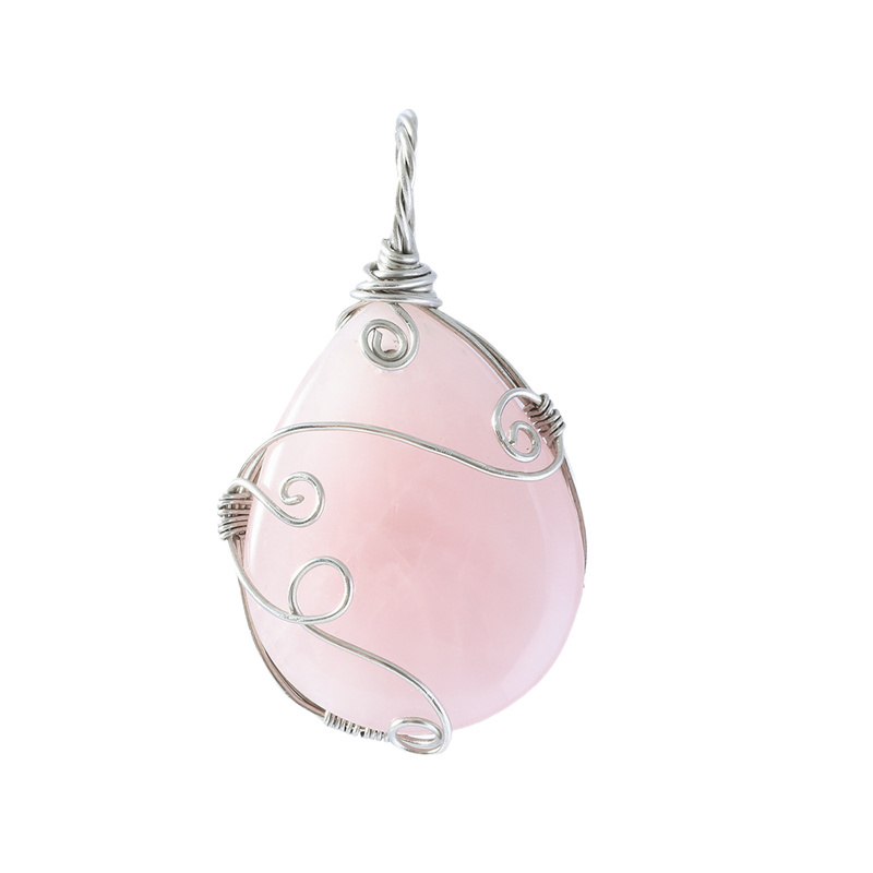 Gemstone 25x35MM Teardrop Wrapped Steel Wire Stone Pendant (28X50MM)
