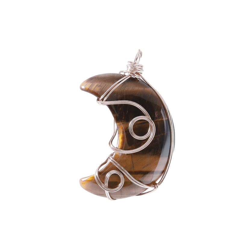 Natural Gemstone Steel Wire Moon Pendant for Making Jewelry