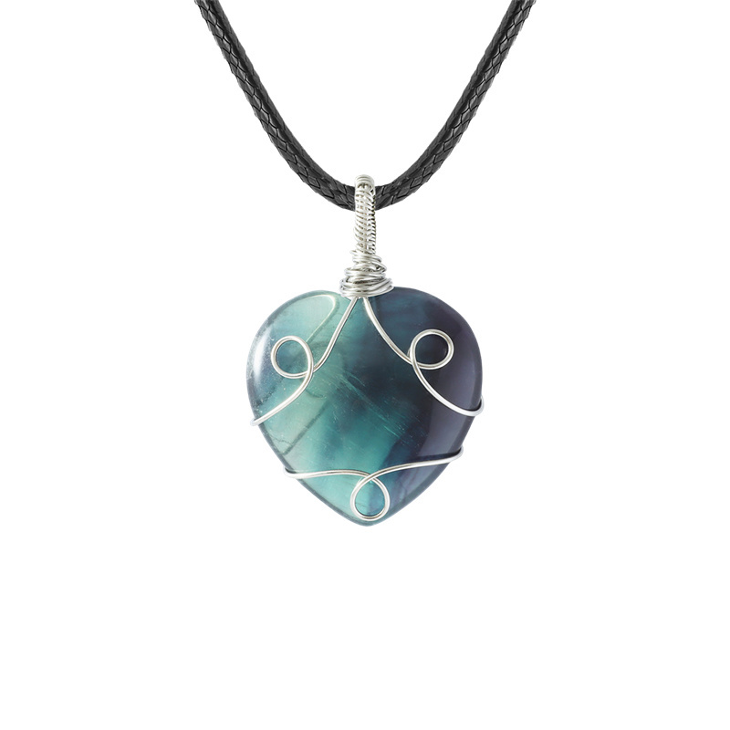 Gemstone 30MM Heart Wrapped Steel Wire Stone Pendant