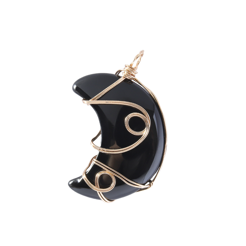 Natural Gemstone Steel Wire Moon Pendant for Making Jewelry