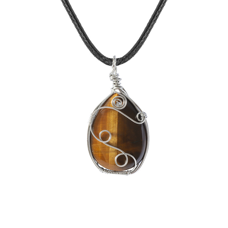 Gemstone 25x35MM Teardrop Wrapped Steel Wire Stone Pendant (28X50MM)