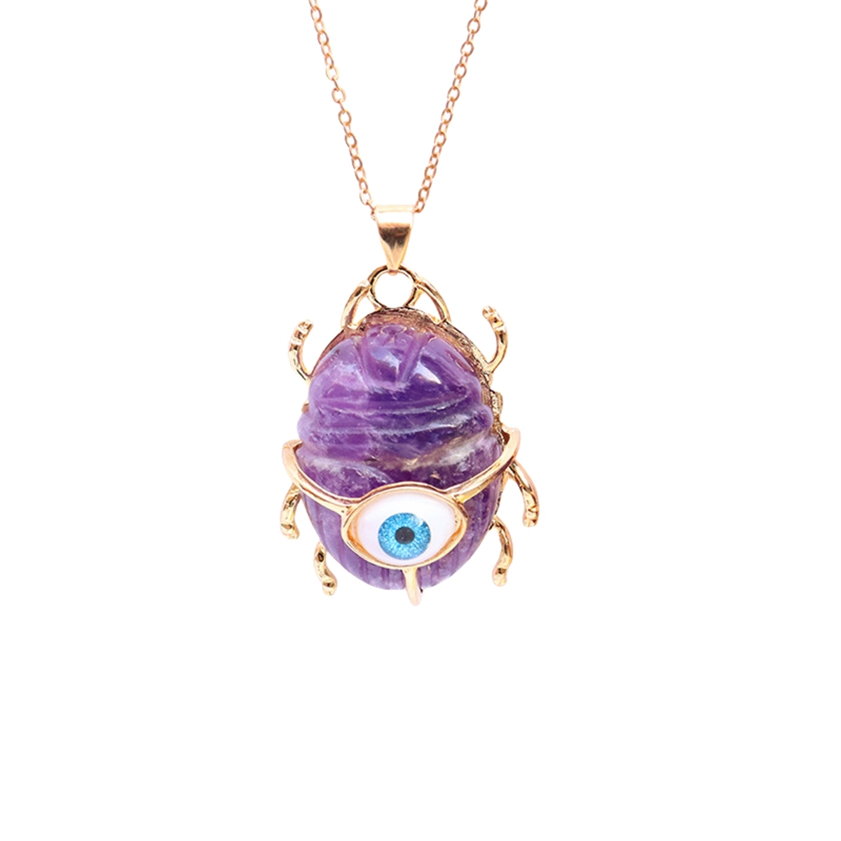 Gemstone Golden Beetle Eye Pendant Necklace 45CM Chain