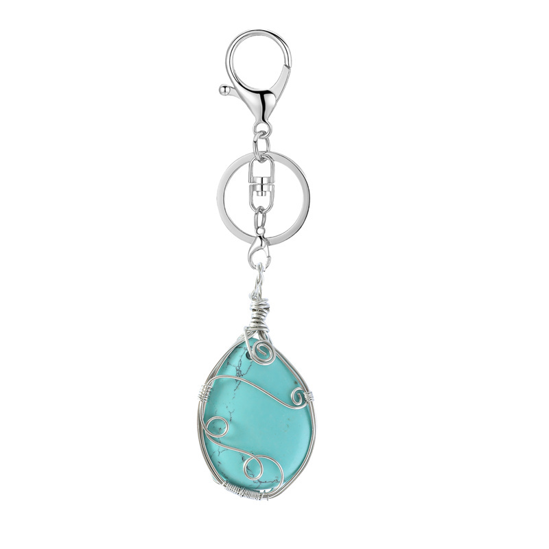 Gemstone 25x35MM Teardrop Wrapped Steel Wire Stone Pendant (28X50MM)