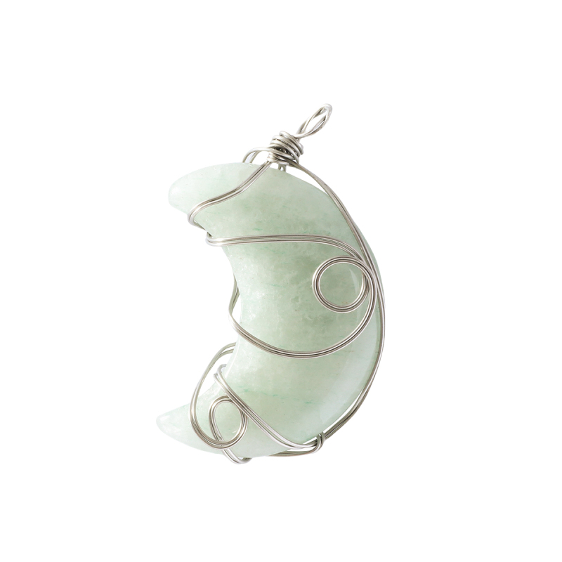 Natural Gemstone Steel Wire Moon Pendant for Making Jewelry