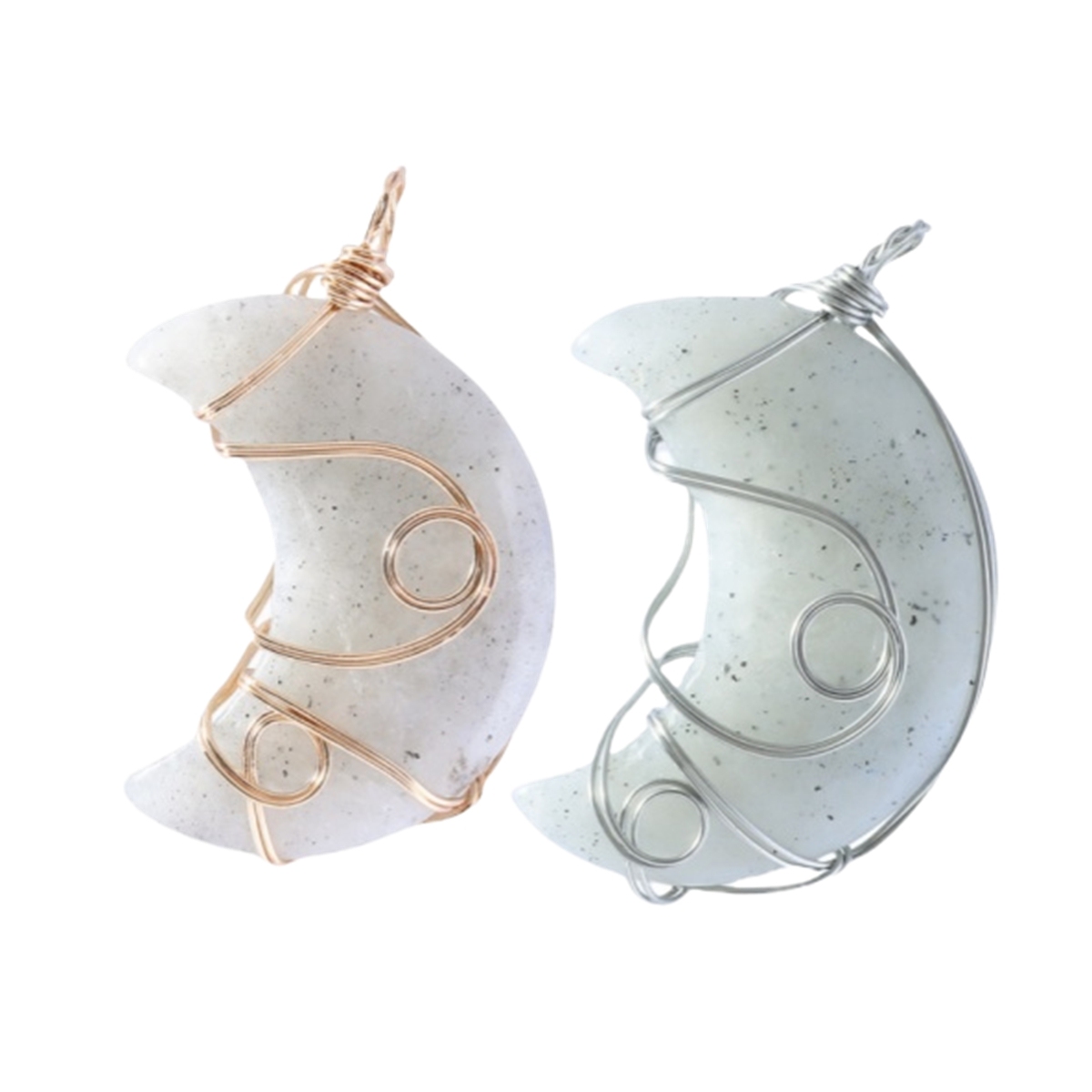 Natural Gemstone Steel Wire Moon Pendant for Making Jewelry