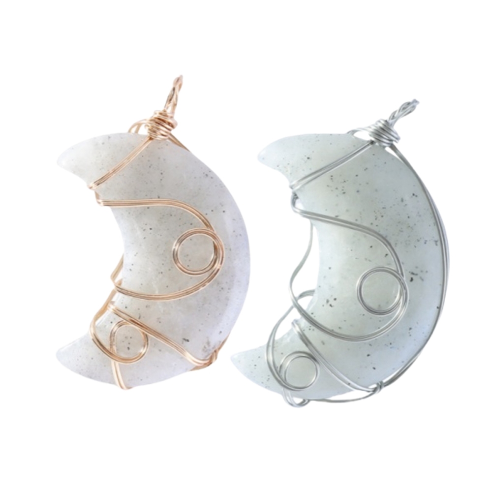 Natural Gemstone Steel Wire Moon Pendant for Making Jewelry