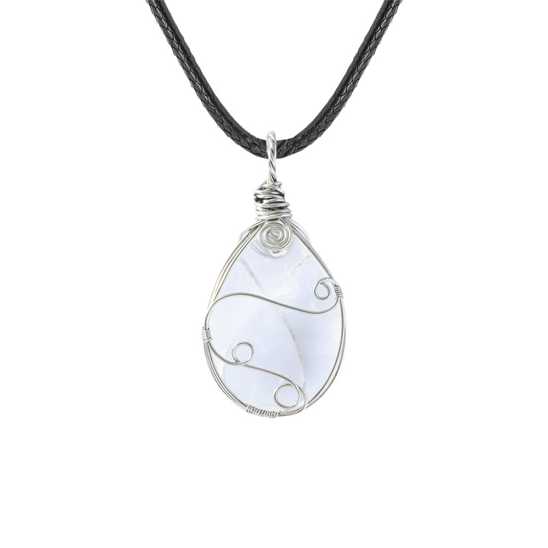 Gemstone 25x35MM Teardrop Wrapped Steel Wire Stone Pendant (28X50MM)