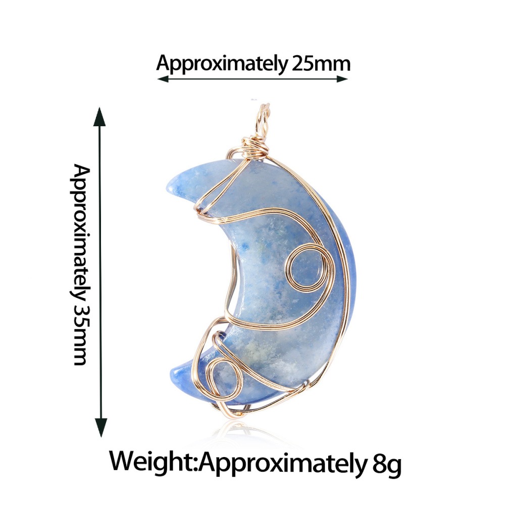 Natural Gemstone Steel Wire Moon Pendant for Making Jewelry