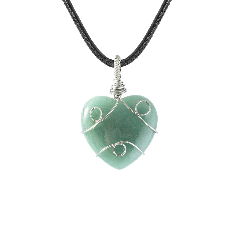 Gemstone 30MM Heart Wrapped Steel Wire Stone Pendant