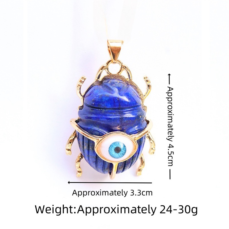 Gemstone Golden Beetle Eye Pendant Necklace 45CM Chain