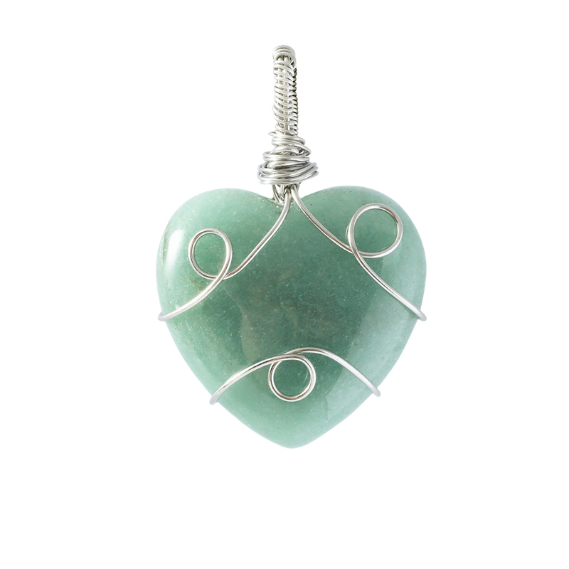 Gemstone 30MM Heart Wrapped Steel Wire Stone Pendant