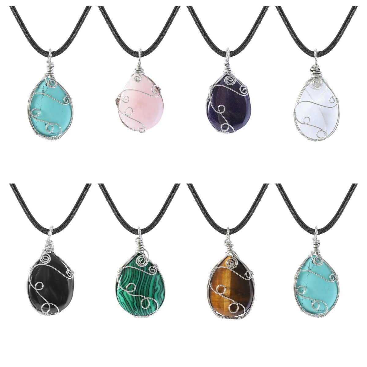 Gemstone 25x35MM Teardrop Wrapped Steel Wire Stone Pendant (28X50MM)