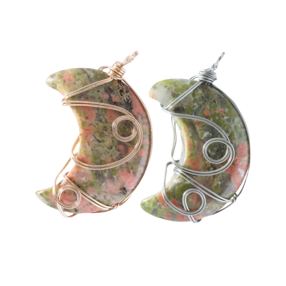 Natural Gemstone Steel Wire Moon Pendant for Making Jewelry