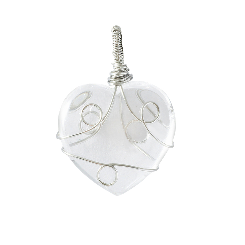 Gemstone 30MM Heart Wrapped Steel Wire Stone Pendant
