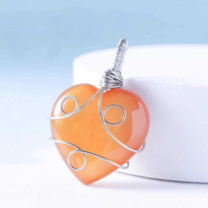 Gemstone 30MM Heart Wrapped Steel Wire Stone Pendant