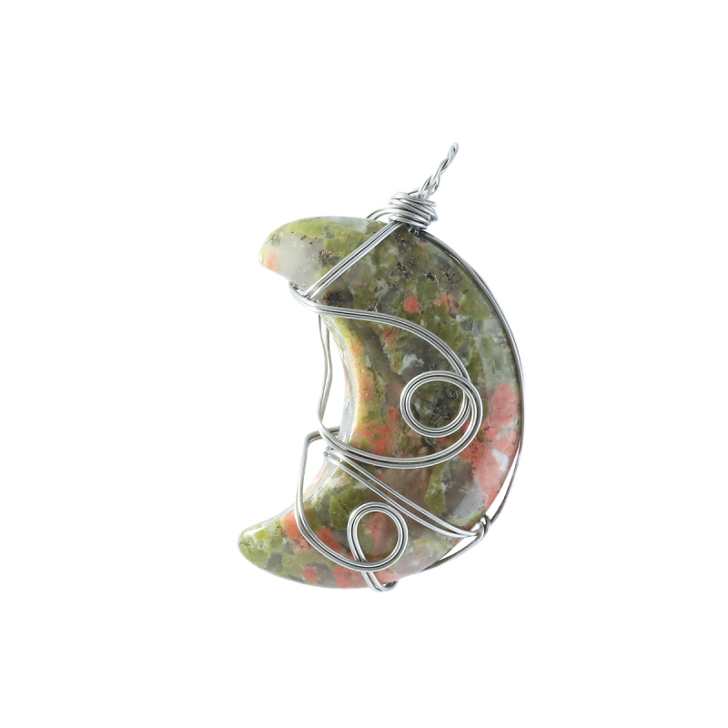 Natural Gemstone Steel Wire Moon Pendant for Making Jewelry