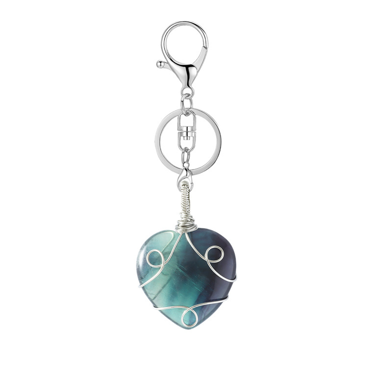 Gemstone 30MM Heart Wrapped Steel Wire Stone Pendant