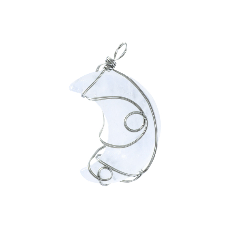 Natural Gemstone Steel Wire Moon Pendant for Making Jewelry