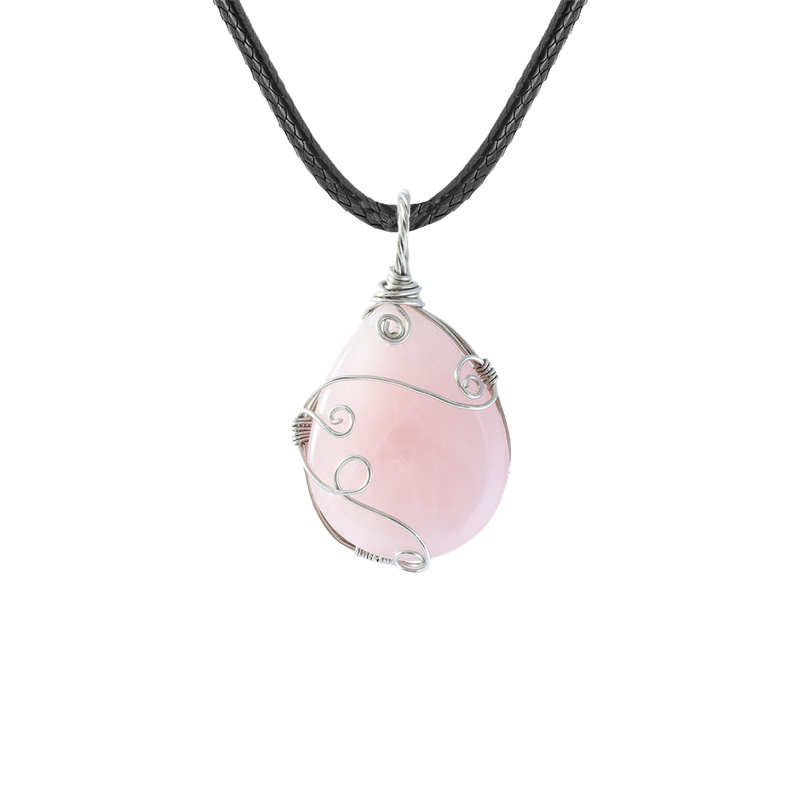 Gemstone 25x35MM Teardrop Wrapped Steel Wire Stone Pendant (28X50MM)